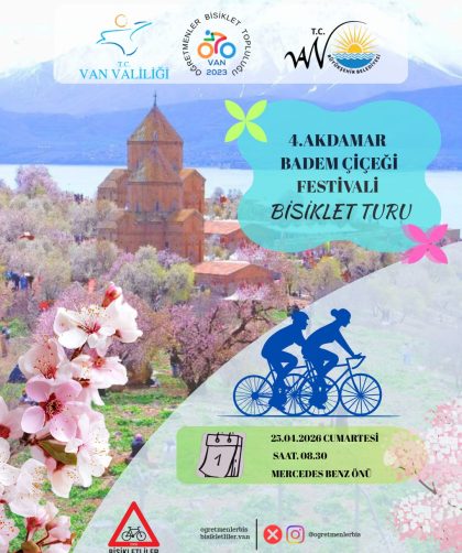 Van’ın İncisi Akdamar’da dev etkinlik! 25 Nisan’da Van Valiliği ve Büyükşehir Belediyesi destekleriyle düzenlenen 4. Akdamar Badem Çiçeği Festivali kapsamında bisiklet turu gerçekleştirilecek. Van Gölü’nü korumak ve bisiklet kültürünü yaygınlaştırmak için pedallıyoruz. Tüm bisiklet severler davetli!